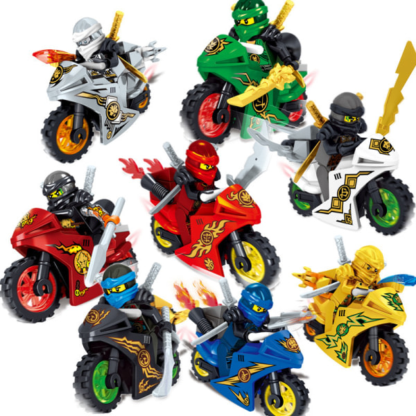 8 stk Minifigurer Mini Figuresninjago Motorsykkelsettblokker