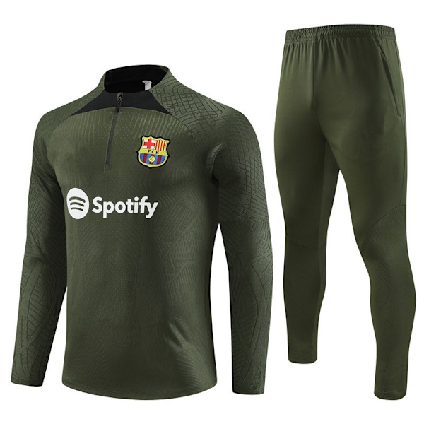 Barcelona Långärmad Halv Tracksuit för Vuxna Fotbollströja Träningsdräkt Långärmad Dräkt ArmyGreen Säsong 23-24 ArmyGreen ArmyGreen 18