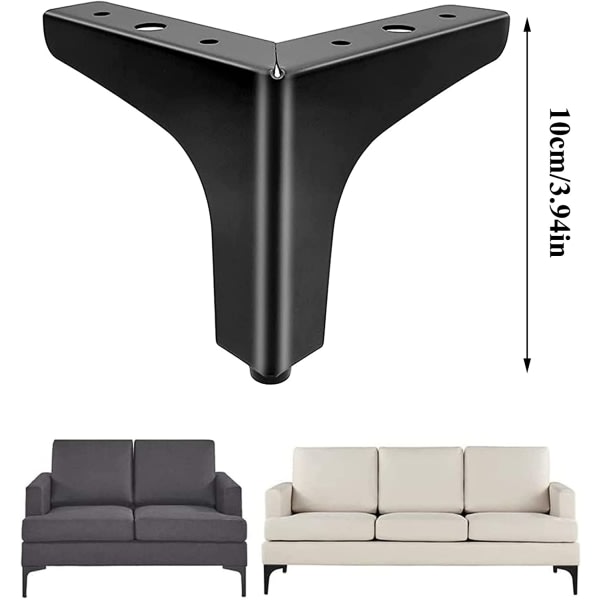 4 huonekalujalkaa mustaa metallia Kolmiomaiset jalat suojalla