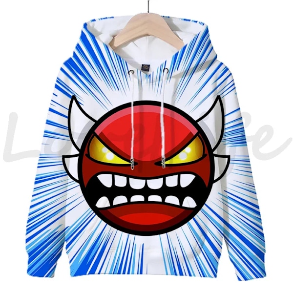Angry Geometry Dash Hættetrøjer til børn, Tegneserie Spil Sweatshirts til børn, 3D Print Hættetrøje, Pullovers til piger og drenge Ivory Ivory 110