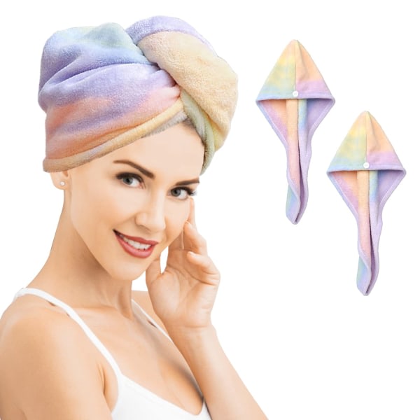 2-pack mikrofiber hårhåndkleinnpakning Rainbow Hurtigtørkende
