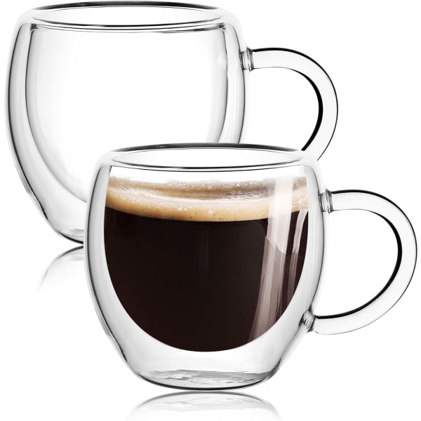 2-pak 2,5 oz espressokoppar med håndtag, espressoshotglas, klara expresso kaffekoppar, dobbeltvejsisoleret