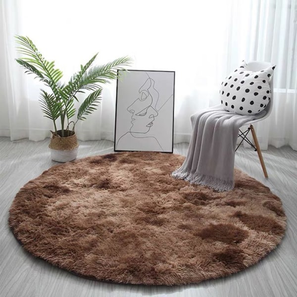 Mjuk Area Matta Fluffig Rund Matta Shaggy Cirkelformad Matta för Sovrum Vardagsrum Heminredning Kaffe Coffee 140cm