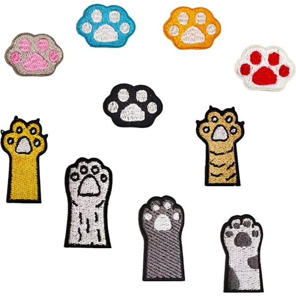 10 stk. Broderet Patchsy-on Sæt, Cat Paw Patch Appliq