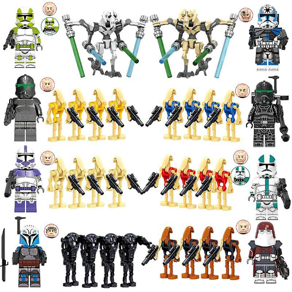 34-pakkaus taistelevia sotilaita, kenraaleja ja droideja aseineen Minifiguurisetti, Rakennuspalikat Toimintahahmot Lelu Lastenlahja