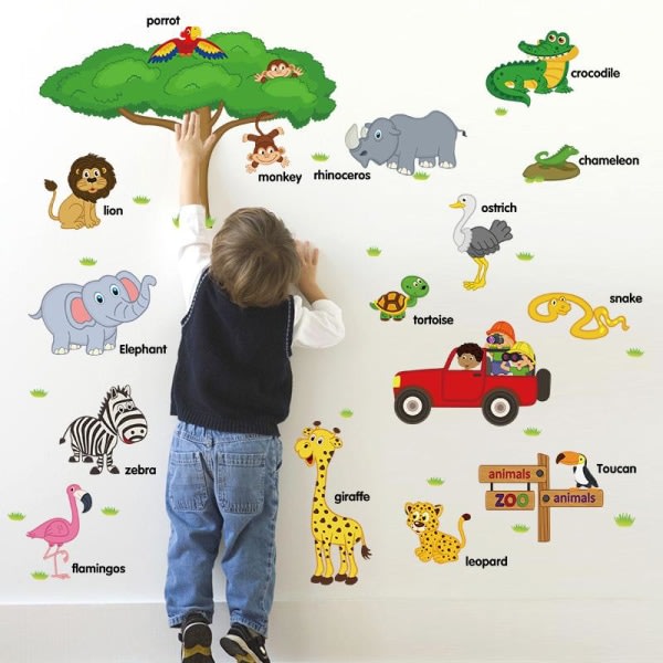 Tecknad Zoo Engelska Väggdekor Barn Vardagsrum Dekor Konst Bakgrund