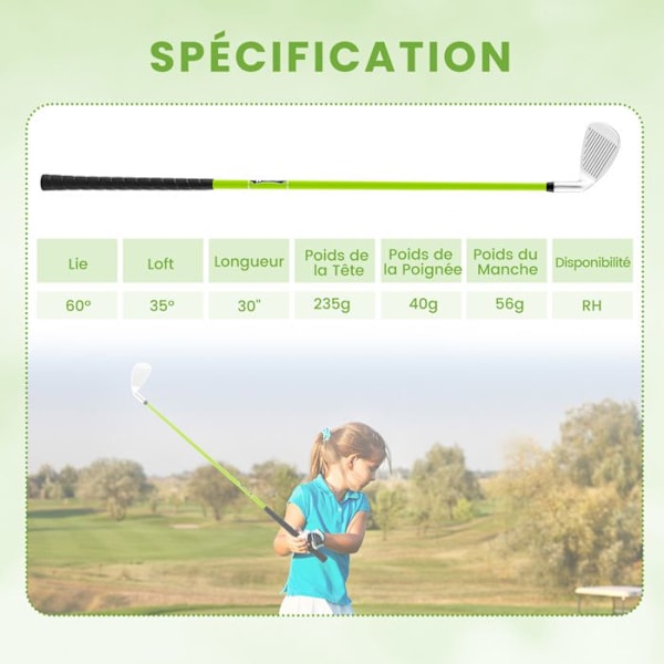 COSTWAY nro 7 Golfmaila lapsille 8-10 vuotta - Varsi ja pääsuoja lasikuitua - Oikeakätinen - Kumikahva - 76 cm-XF10-