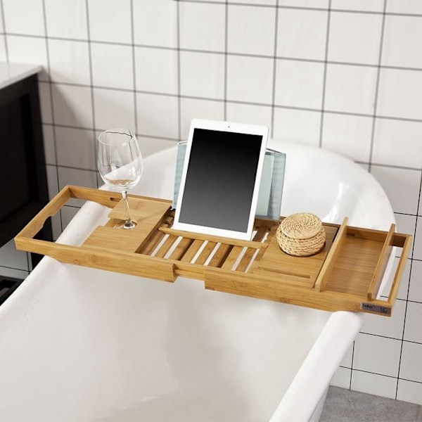 SoBuy Badekarshylde Massiv bambus Længdejusterbar FRG207-N-XF2- 3000