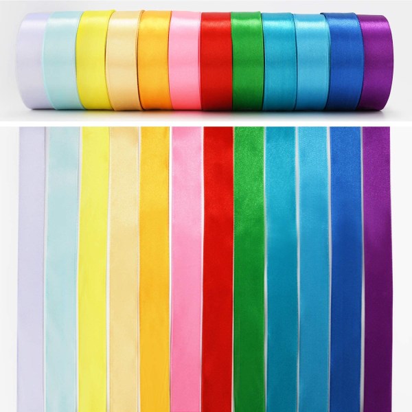12 färger 22m X (23mm-27mm) satinband presentband rosettband