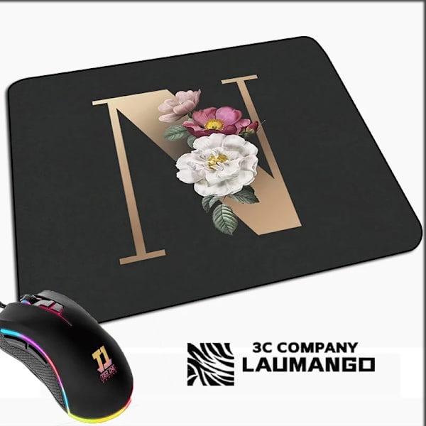 Lille Spillemusmåtte Gylden Initial Navn Mønster Kawaii Musmåtte Gamer Mini Computer Anime Måtte Gummimåtte Pc Tilbehør Måtter GG002042 GG002042 20x25cm