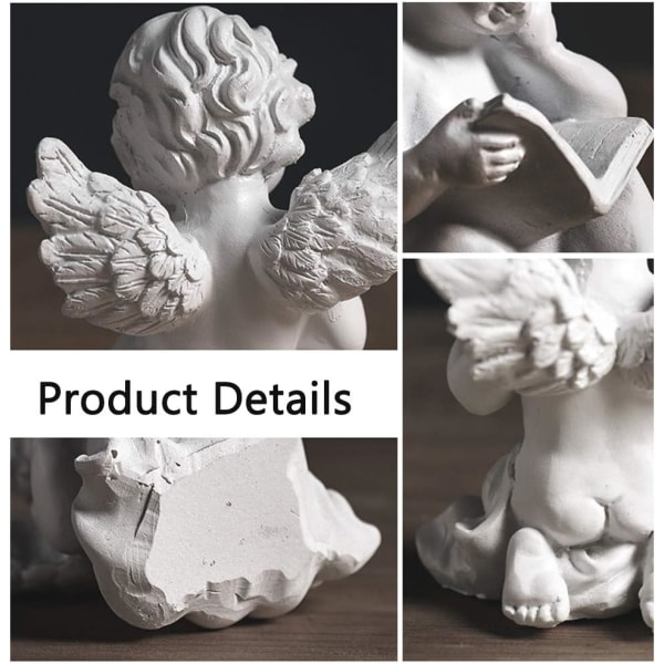 Angel Statuette, Resin Cherub Wings, Miniature Figure Reading