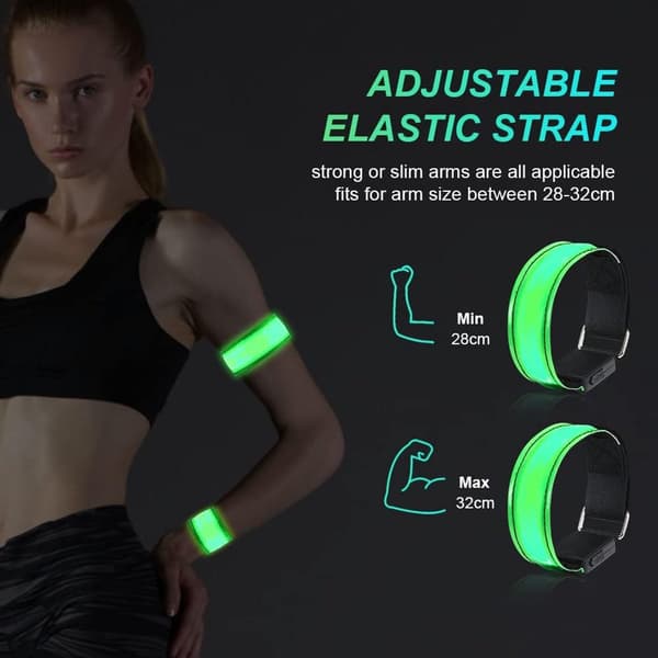 LED-belyst armbånd, reflekterende, justerbart, blinkende for løpesikkerhet, grønt