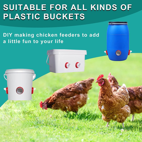 4-portars kycklingmatare, automatisk hönsmatare, DIY Gravity fjäderfämatarsats for hinkar og fat