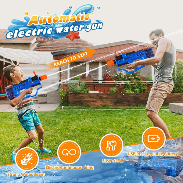 Elektrisk vannpistol for barn og voksne, automatisk vannpistol batteridrevet, 32 fots skjutbana 800 ml