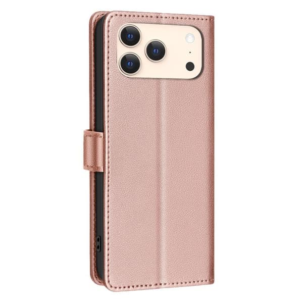 iPhone 17 Pro-deksel i lær med litchi-tekstur og RFID-tyverisikring Guld