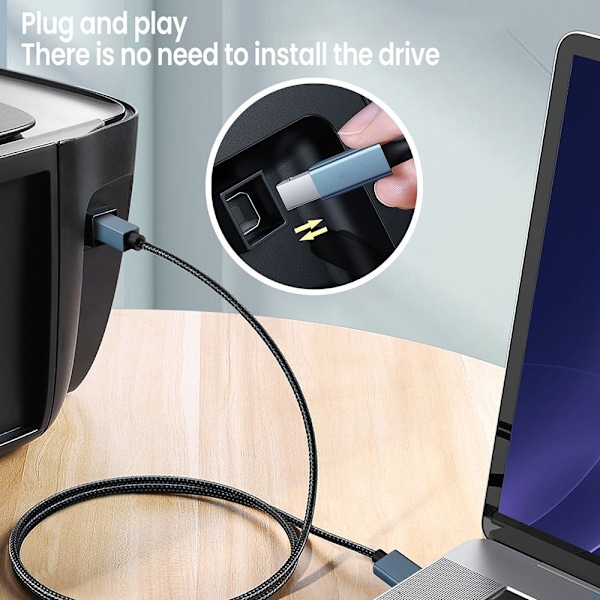 Skrivar kabel USB A till USB B 2.0 GRÅ 3M Grå Grey 3m