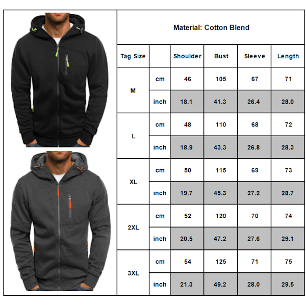 Mænds Fleece Varma Hoodies Jakke Trøje Jumper Grå 3XL Grey