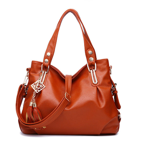Dam Handväska Axelväska Crossbody Bag Mjukt Läder Stor Väska Brown yellow