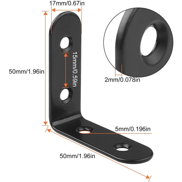 10 kpl ruostumattomia kiinnikkeitä, 50 x 50 mm mustaa metallia