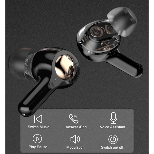 INF Langattomat Bluetooth 5.0 -kuulokkeet kaksoisdynaamisilla kaiuttimilla Svart