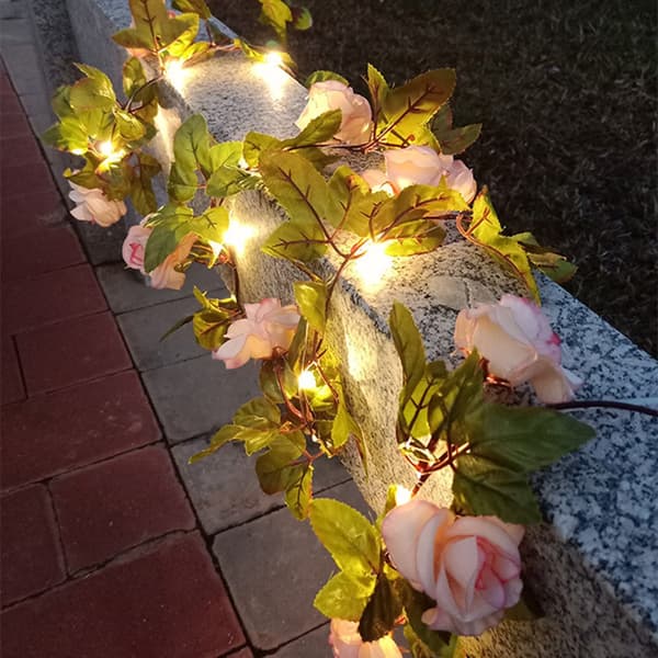 LED lyskæde roser blomster 2m 20 lyserøde varme batteridrevne bryllup B