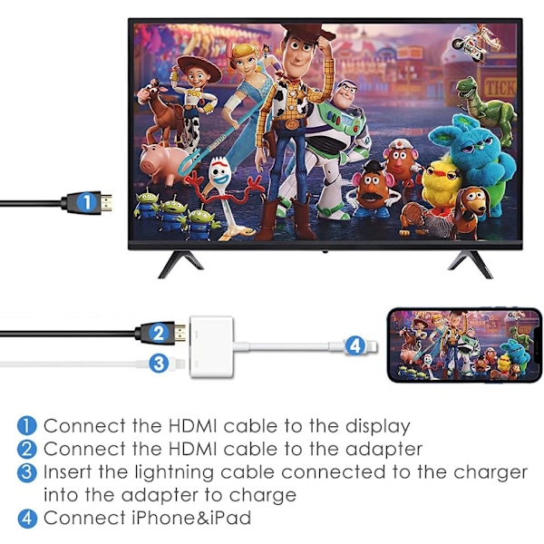 iPhone iPad HDMI-adapter TV Lightning til HDMI-kabel Plug and Play