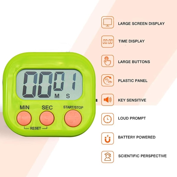 4 stk digital timer med magnet og stativ, for skole, kjøkken, sport, gym