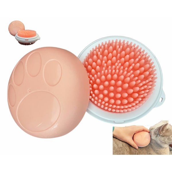 Borste för skötsel - Katt, hund, husdjur - Pälsvård för att ta bort underull - Varsam massage med silikonborste - Enkel rengöring - Rosa