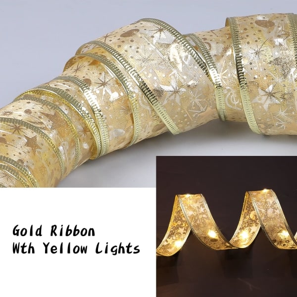 Christmas Fairy Lights, 3,2 ft Golden Ribbon Christmas Lights Ba