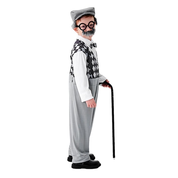 2-12 år børne Halloween fest Gammel mand bedstefar Cosplay kostume kjole op med sæt som gaver grå 10-12 år