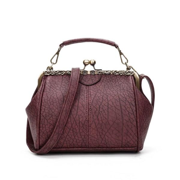 Dame Håndveske Vintage Pu Mini Pack Håndveske med klippet knapp Wine Red