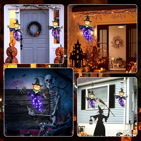 Halloween Hængende Lysende Græskar Heks Spøgelse Gårdsdekoration, Jernhåndværk Vægkunst