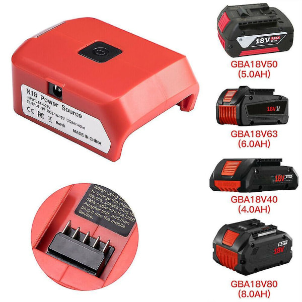 USB-lader Batteriadapter 18v Power med LED for Milwaukee 49-24-2371 M18