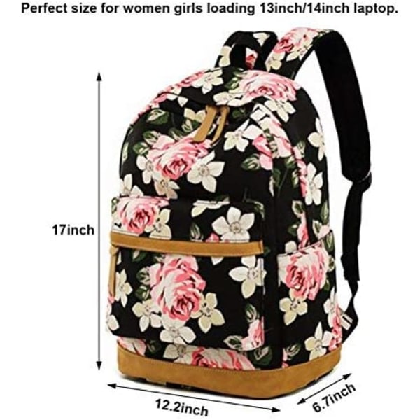 Skolryggsäck flicka tonåring, skolväska blomma ryggsäck