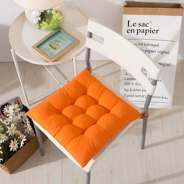 4 stk myke stolputer, stolputer med bånd, stolputer spisestue for hage uteplass kjøkken spisestue (40x40cm)-XF1- Orange-yellow