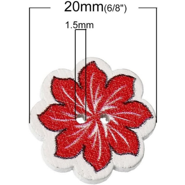 50 st/pack 20MM flerfärgade träknappar 2-håls blomformade