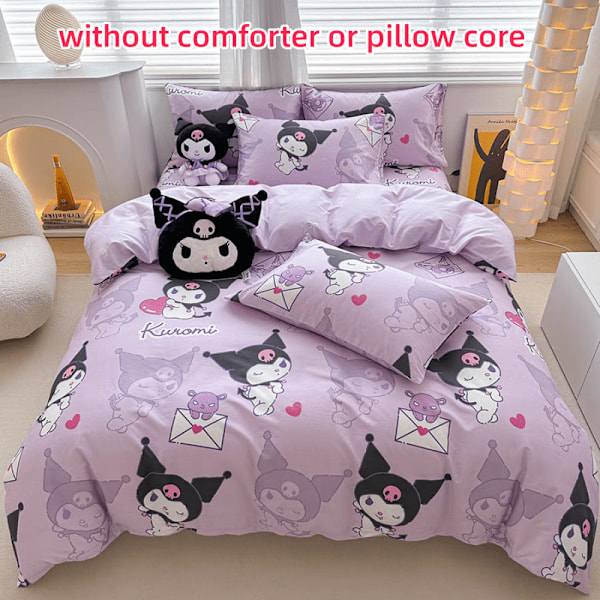 Sanrio Kuromi 4-delt sengesett - Mykt & Slitesterkt, Inkluderer Dyne, Lakener og 2 Putevar - Søt Tegneserie Trykk for Soverom{db}(180X220)