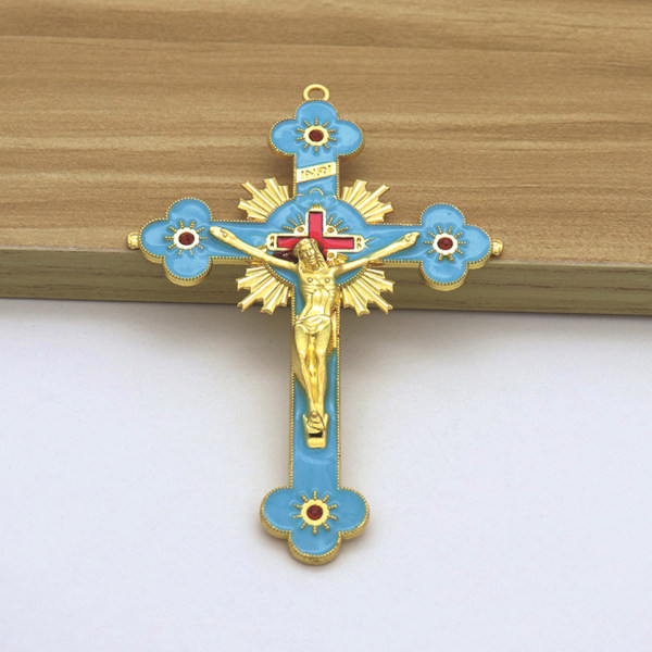 Metall Emalj Kristall Blomma Krucifix för Kors Andlig Religiös Jesus Katolsk Välsignelse Tro Gåvor Bön Kyrka dec