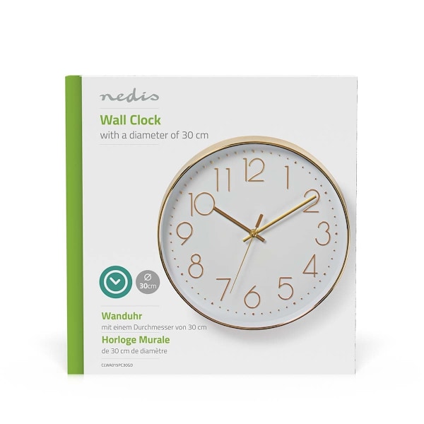 Nedis Väggklocka | Diameter: 300 mm | Plast | Guld / Vit 768