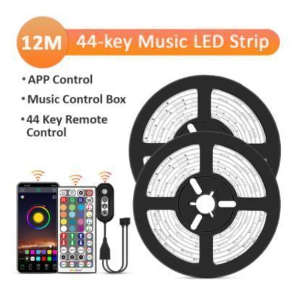 12M - 44-Tast Musik LED-Strips - APP-styring - Musikstyringsboks MultiColo multicolor 12m 44key music led strip 18LED/m