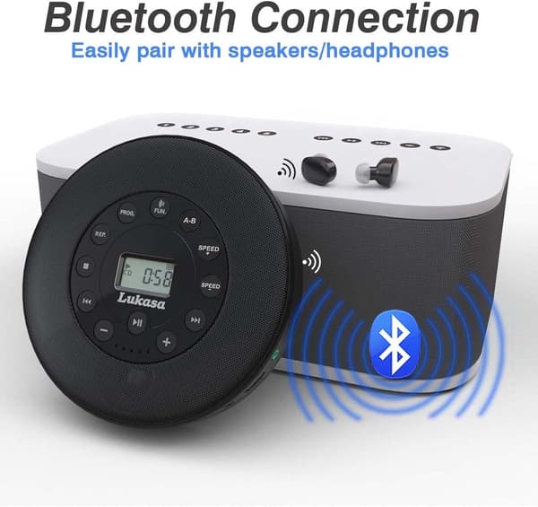 Bærbar Bluetooth CD-afspiller Genopladelig MP3 USB Stødsikker Sort Black