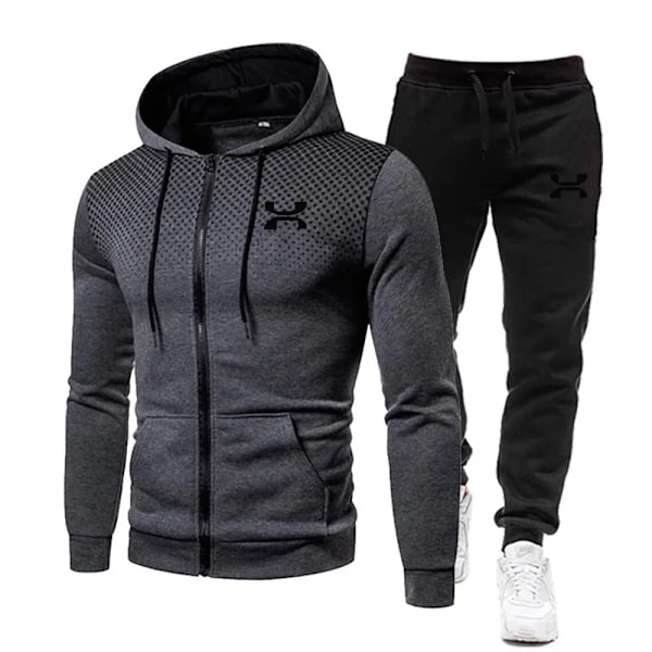 2023 Mode Träningsdräkt för Män Hoodie Fitness Gym Kläder Män Löparset Sportkläder Joggingbyxor Herr Träningsdräkt Vinterdräkt Sport Mörkgrå an B Dark grey an B S