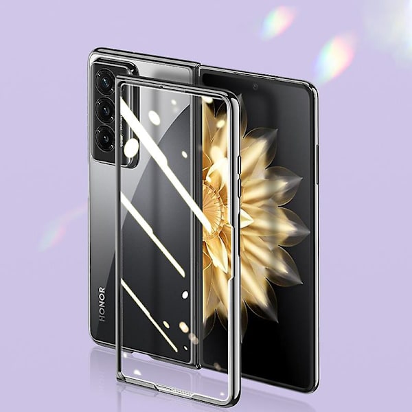 Honor Magic V2 5G Transparent Telefonfodral Galvaniserad PC Telefonfodral med Härdat Glasfilm (Stödjer Fingeravtryckslåsning)