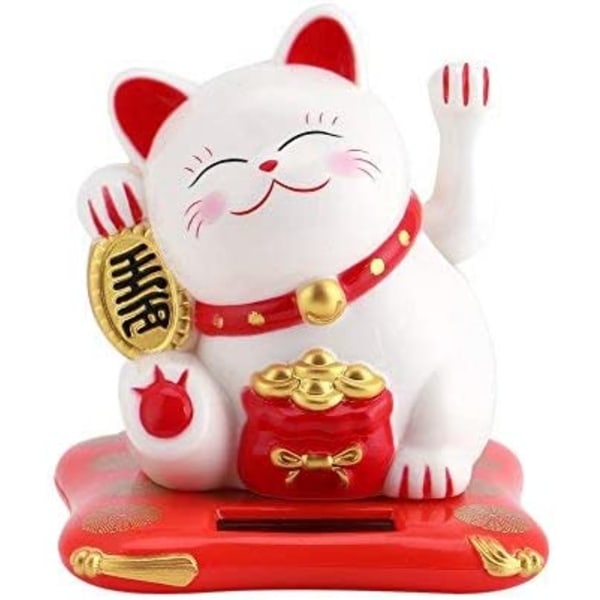 Lucky Cat - Maneki Neko Solar Powered Winke Lucky Cat Solar Sweet Cat för skrivbordsdekoration Hemtillbehör (Färg: Vit)