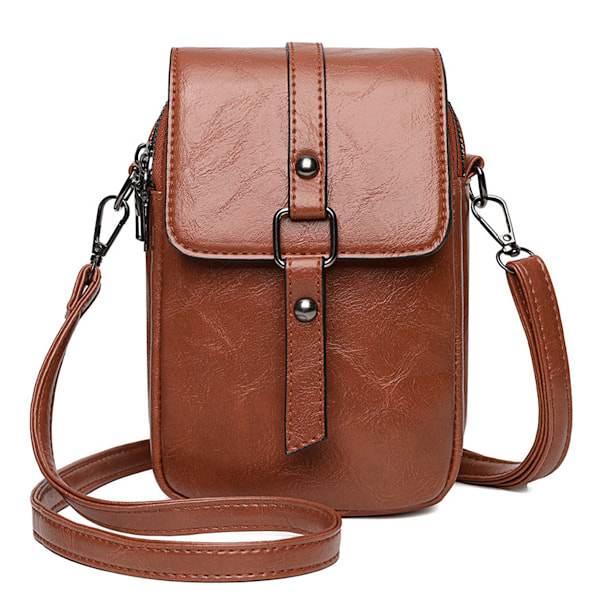 Crossbody-telefonväska för kvinnor, liten läderväska med fransar och nitar