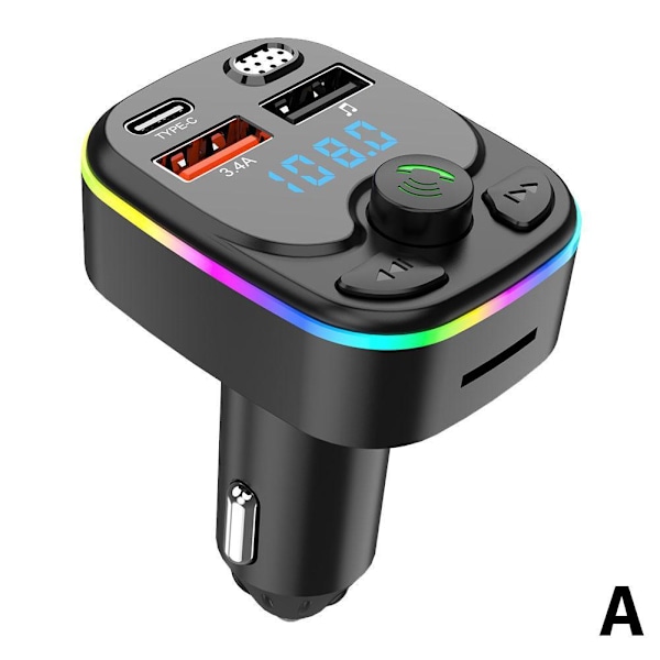 Auton langaton Bluetooth FM-lähetin MP3, USB, TYPE - C Laturi BlackA straight bar