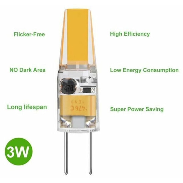 G4 LED-lampa 3W DC/AC 12V motsvarande 30W halogenlampa varmvit 3000K - 10-pack