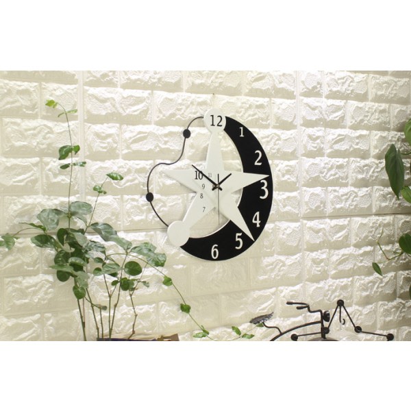 Silent Wall Clock Creative Moon Shape Frame Quartz Wall Clock