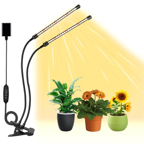 Grow Light, indendørs Grow Light til planter, 3000k/5000k/660nm Fuldspektrum plantelys 2-hoved, 3 lystilstande og 10 dæmpningsniveauer, gul