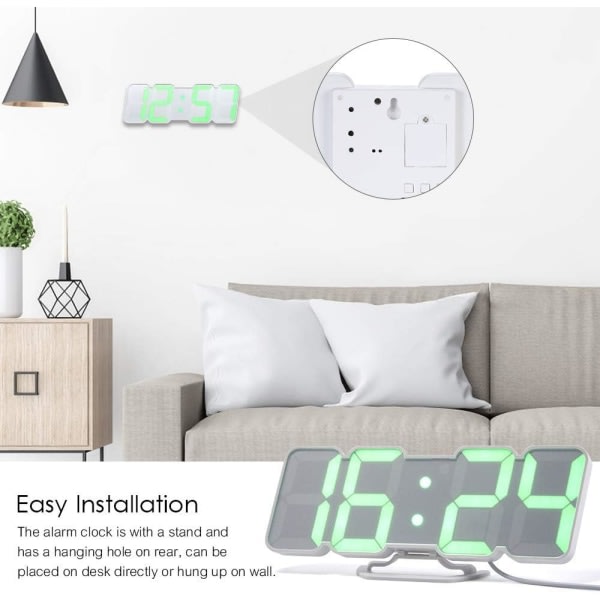 3D LED-väggklocka Elektronisk digital väckarklocka USB trådlös RGB-skärm Väckarklocka Tid/temperatur
